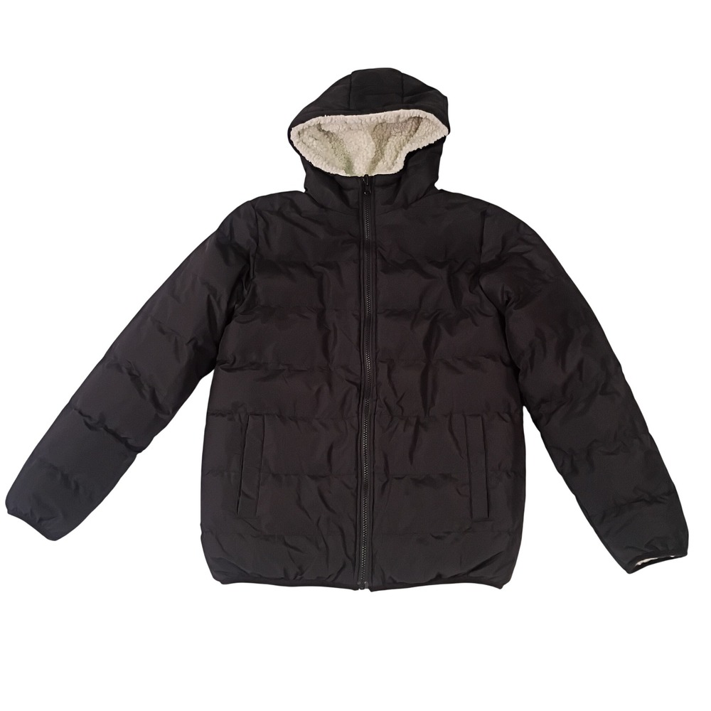 Wantdo Kids Puffer Jacket Black Faux Shearling Lined Hooded Winter Coat 14-16